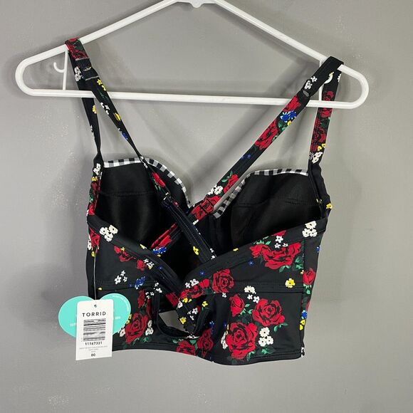 Torrid Vixen Womens 00 Black Floral Gingham Print Underwire Bikini Top NWT - Picture 2 of 9